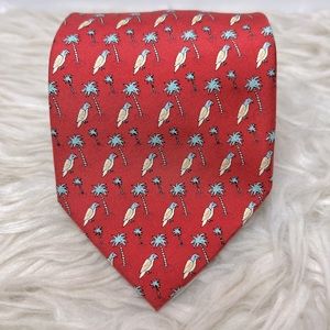 Vineyard Vines Parrots and Palm Trees‎ Terracotta Red 100% Silk Men’s Tie